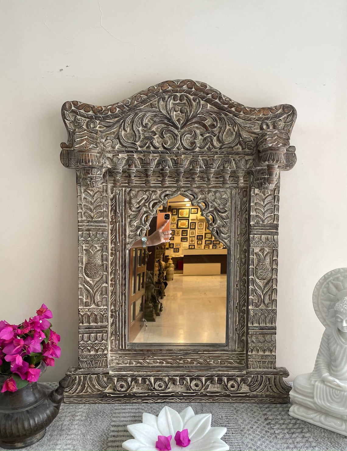 Indian Handcarved Wooden Wall Mirror | Jodhpur Vintage Style Mirror Frame