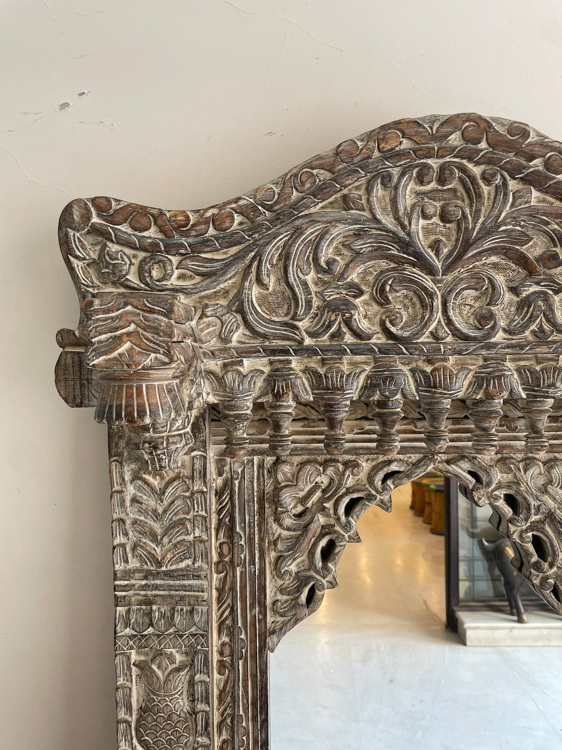 Indian Handcarved Wooden Wall Mirror | Jodhpur Vintage Style Mirror Frame