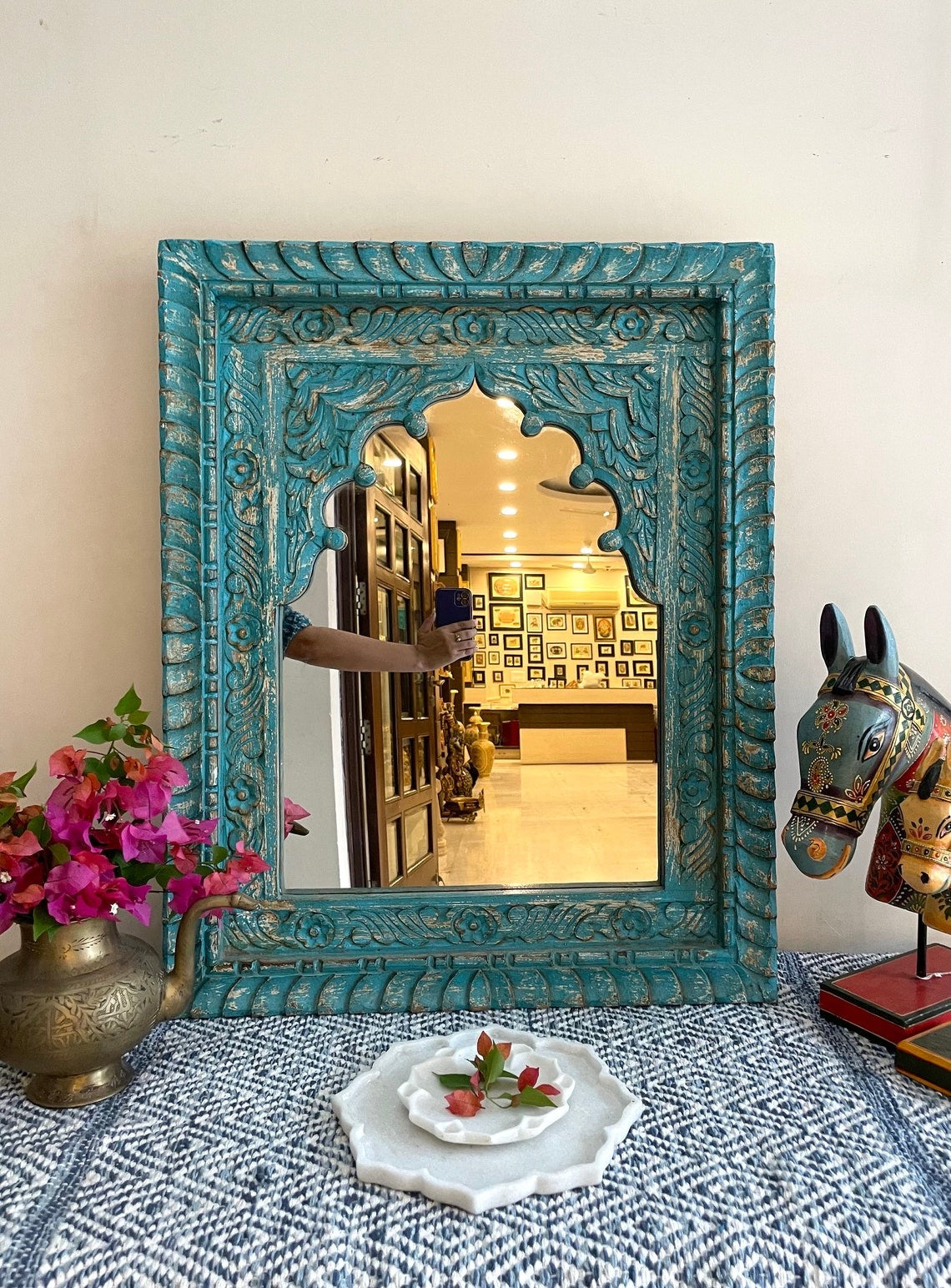 Vintage Hand - Carved Mirror Frame in Solid Wood for Bedroom | Living Room