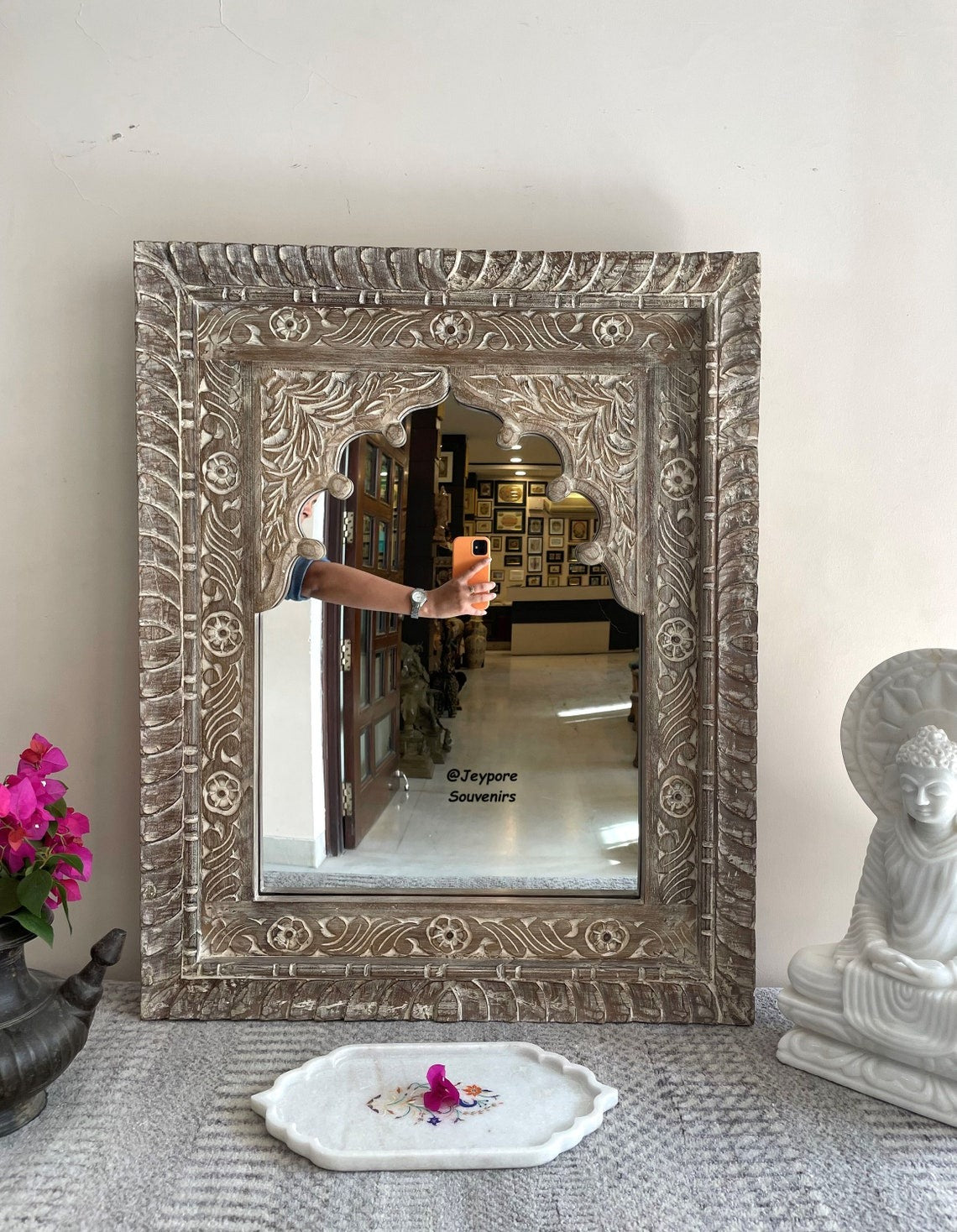 Vintage Hand - Carved Mirror Frame in Solid Wood for Bedroom | Living Room