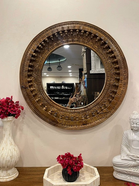 Artisan Crafted: Distressed Wooden Jharokha Wall Mirror