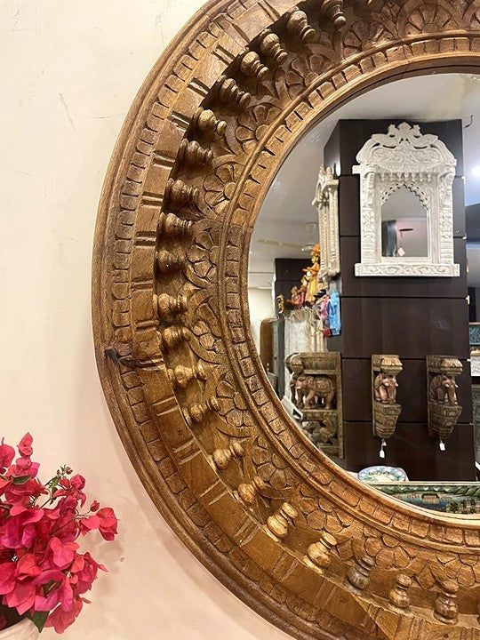 Artisan Crafted: Distressed Wooden Jharokha Wall Mirror