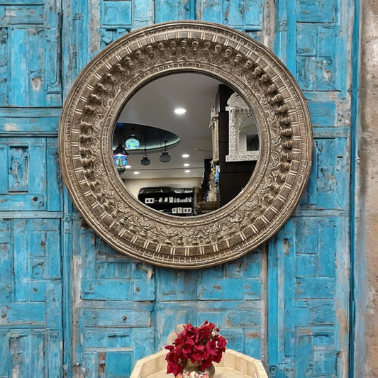 Artisan Crafted: Distressed Wooden Jharokha Wall Mirror