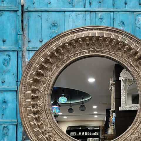 Artisan Crafted: Distressed Wooden Jharokha Wall Mirror