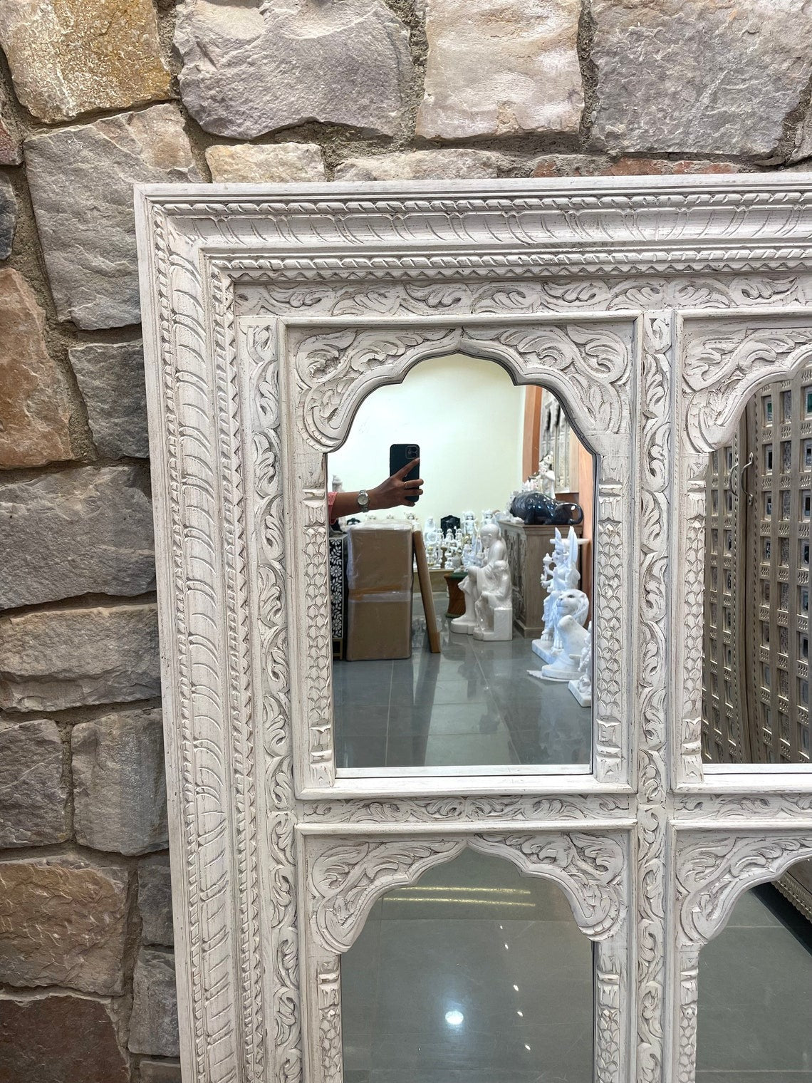 Intricately Hand Carved Indian Mirror: Adding Charm to Your Home Indian Hand carved 4 Jharokha Mirror