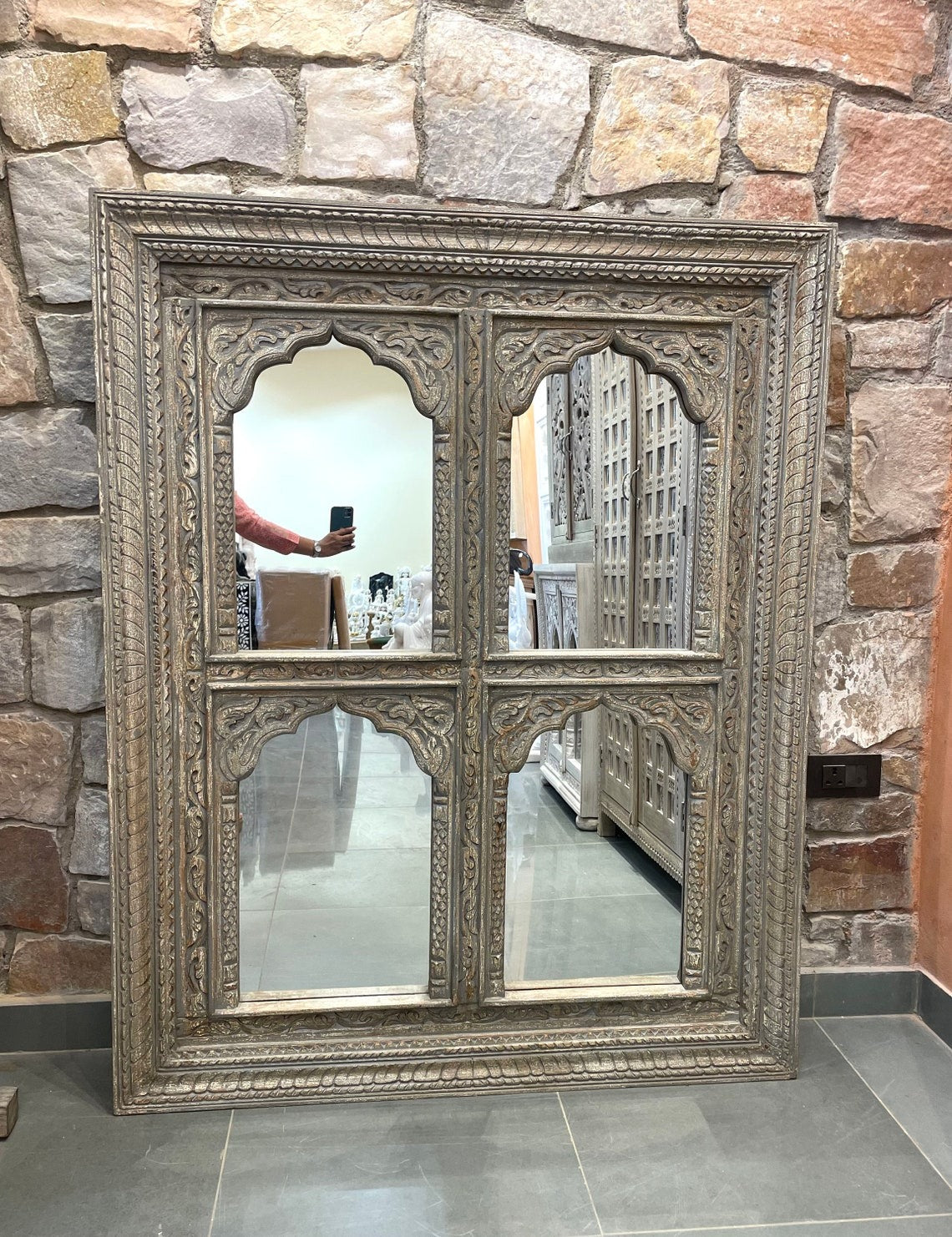 Intricately Hand Carved Indian Mirror: Adding Charm to Your Home Indian Hand carved 4 Jharokha Mirror