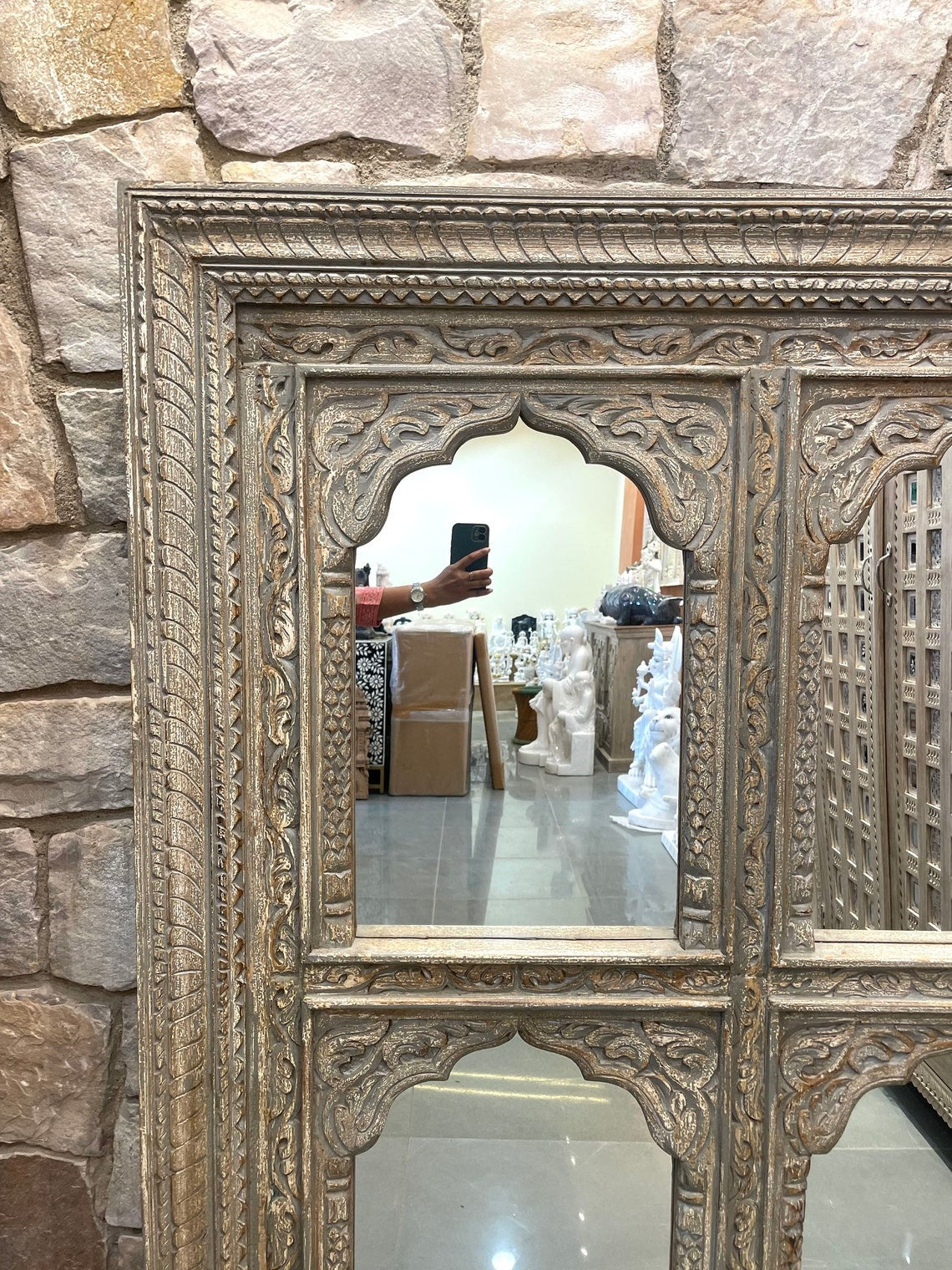 Intricately Hand Carved Indian Mirror: Adding Charm to Your Home Indian Hand carved 4 Jharokha Mirror