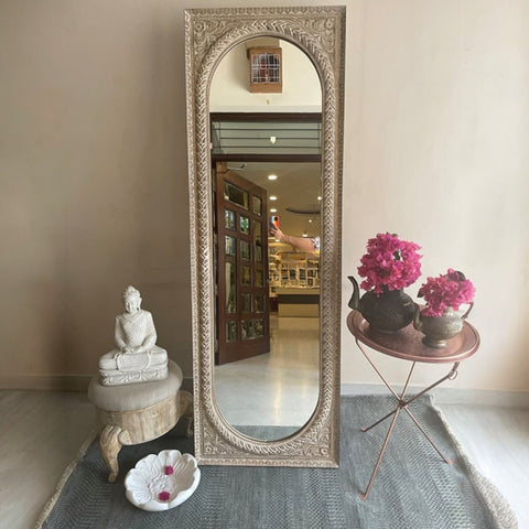 Long standing Handcarved Wooden Long Jharokha Mirror