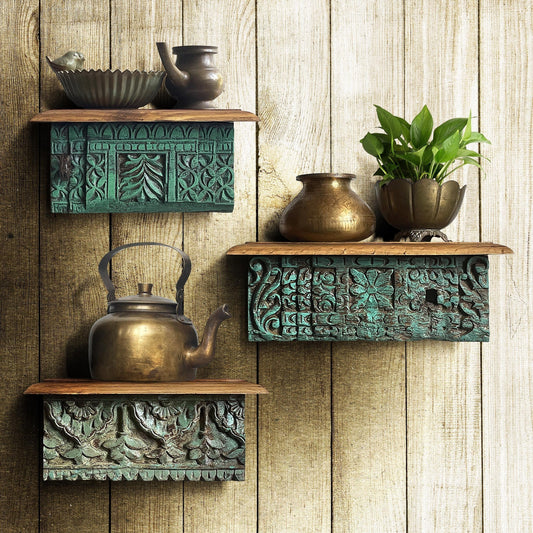 Set of 3 Antique wooden shelf living room Vintage Wall Decor