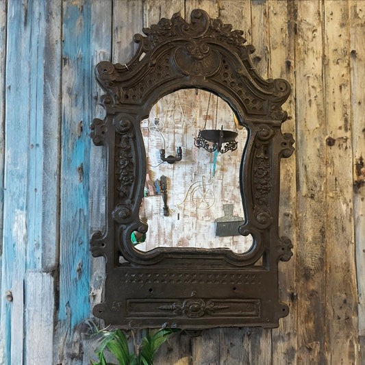 Traditional Jharokha mirror frame with intricate wood carving, perfect for vintage wall decor.