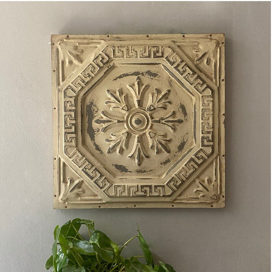 Handcrafted wooden carved panel with intricate vintage design, ideal for vintage wall decor, antique wall art, and retro home interiors