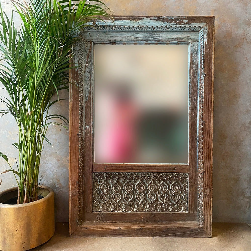 Handcrafted Jharokha mirror frame with intricate carvings and vintage design