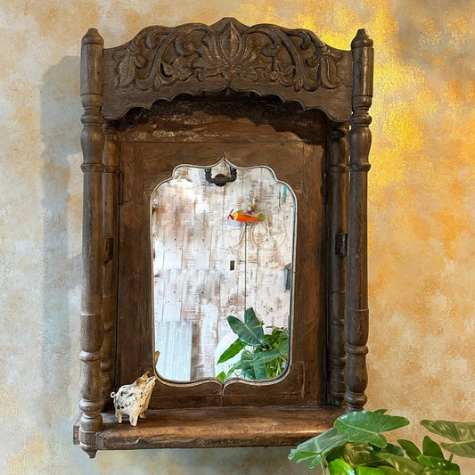 Large vintage mirror with an antique wood frame, ideal for living room and hallway decoration