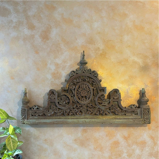 Handcrafted wooden carved panel with intricate vintage designs, ideal for antique wall decor, retro home decor, and vintage wall art.