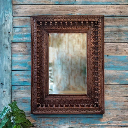 Jharokha mirror with antique wooden frame, vintage style