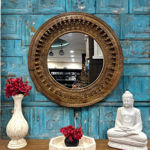 Artisan Crafted: Distressed Wooden Jharokha Wall Mirror