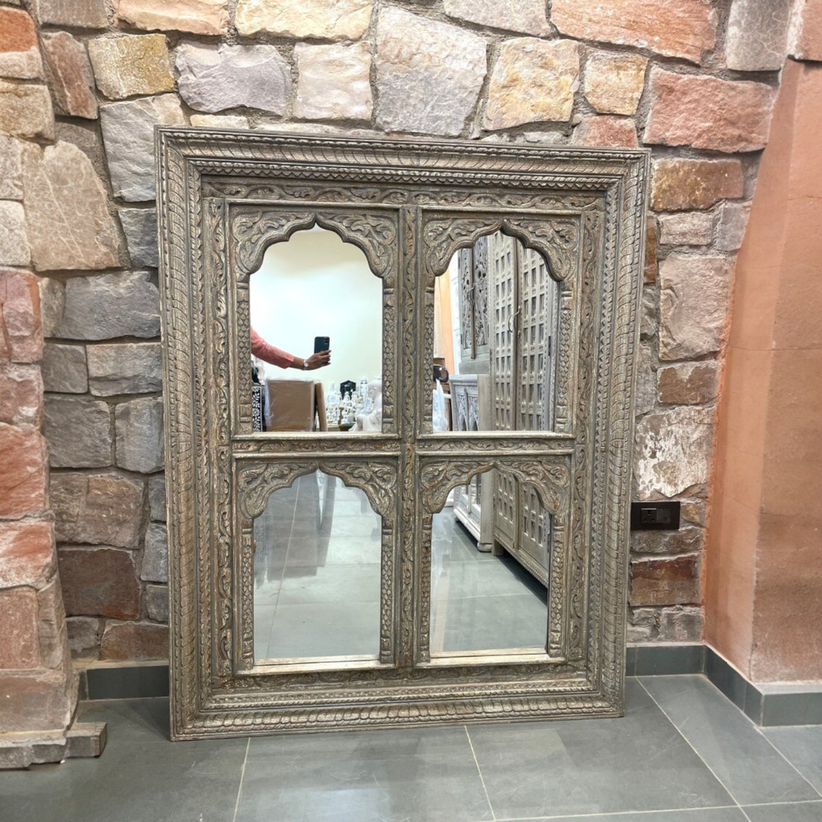 Intricately Hand Carved Indian Mirror: Adding Charm to Your Home Indian Hand carved 4 Jharokha Mirror