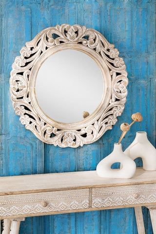 Round Mango Wood Wall Mirror