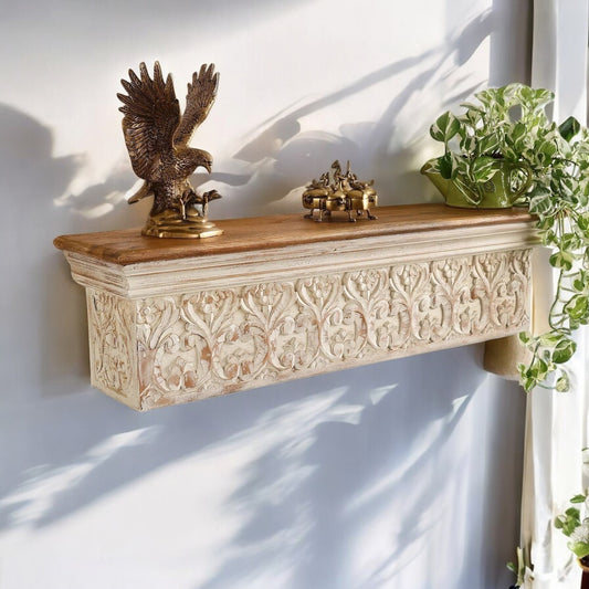 Phoolwari Hand Carved Wall Shelf