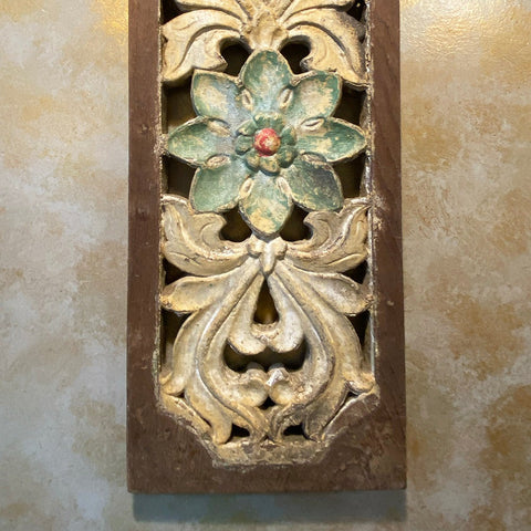 Intricately handcrafted wooden carved panel with vintage-inspired patterns, perfect for wall decor, vintage wall art, and antique home decor aesthetics.