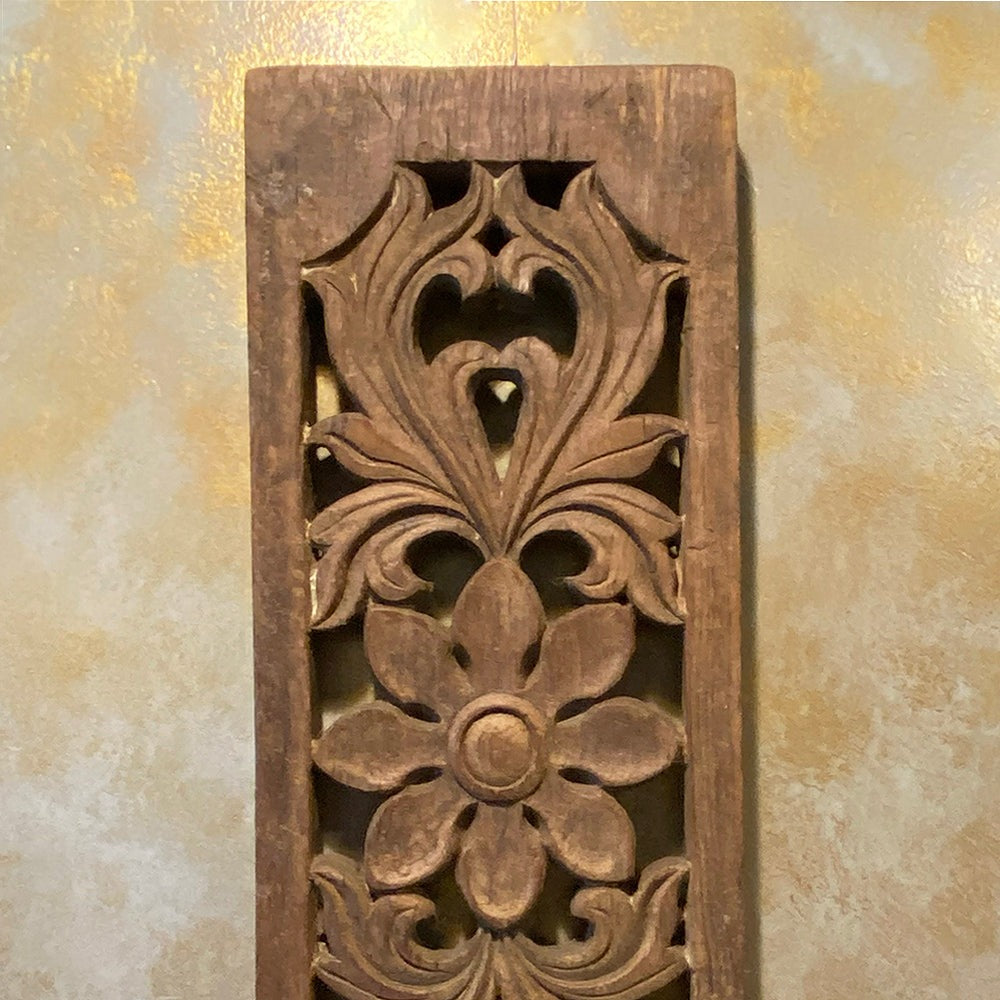 Intricately handcrafted wooden carved panel with vintage-inspired patterns, perfect for wall decor, vintage wall art, and antique home decor aesthetics.