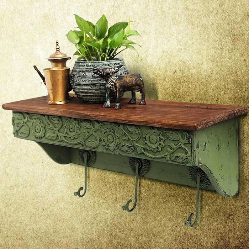 Vintage Wooden Wall Shelf with Storage