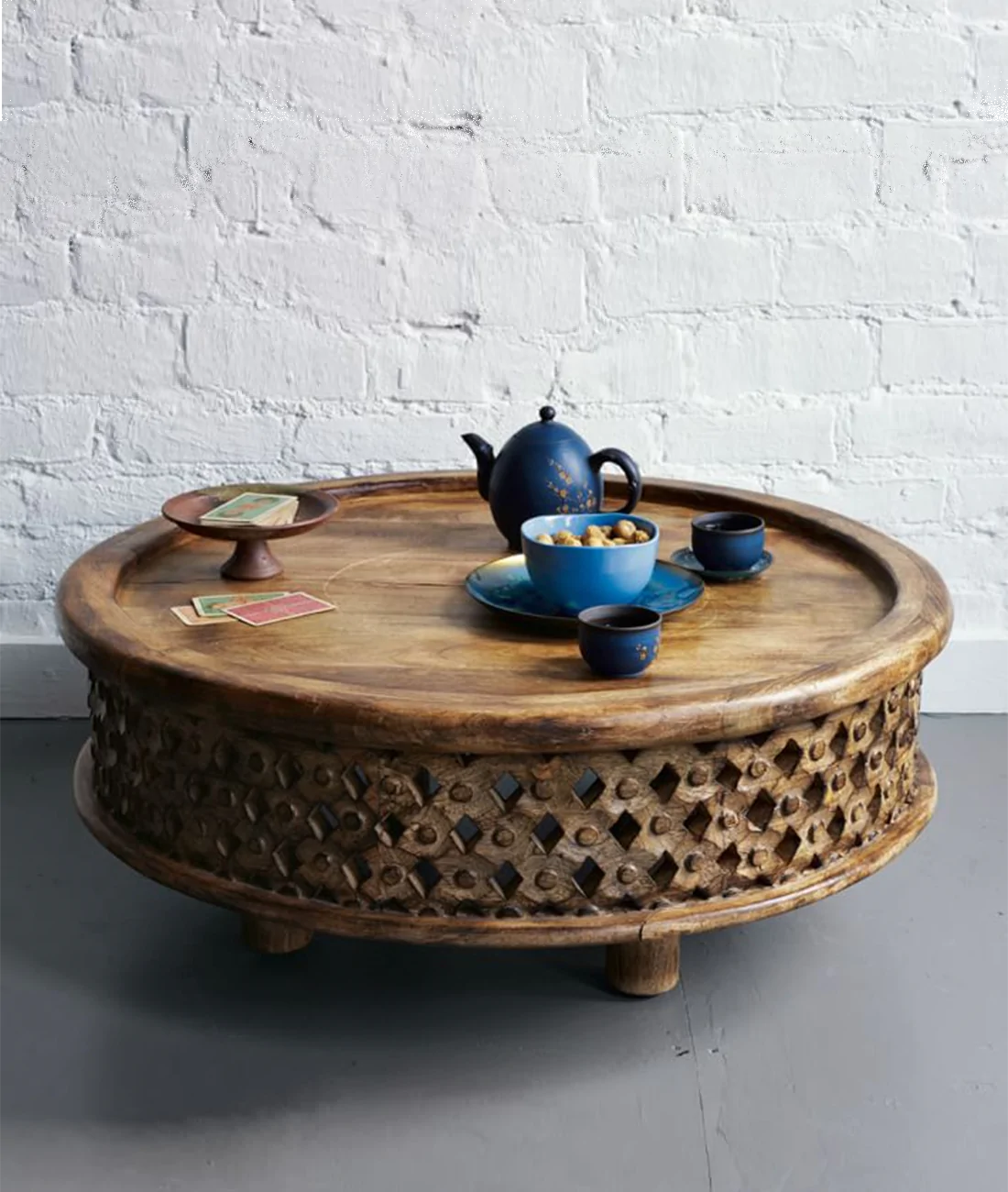 Carved Wooden Round Coffee Table