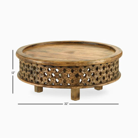 Carved Wooden Round Coffee Table