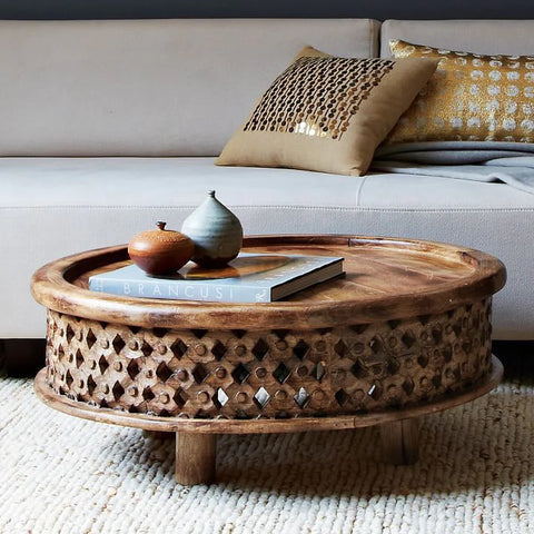 Carved Wooden Round Coffee Table