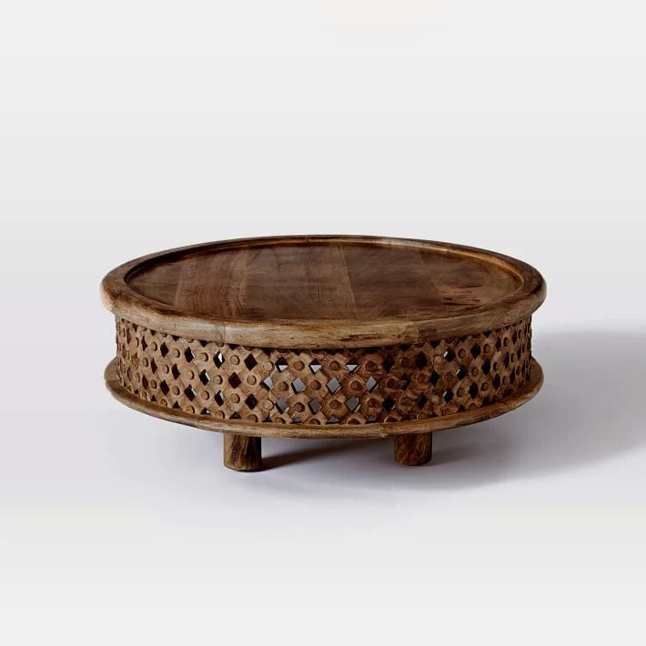 Carved Wooden Round Coffee Table