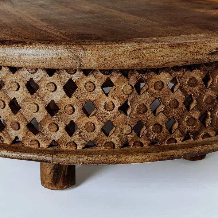 Carved Wooden Round Coffee Table