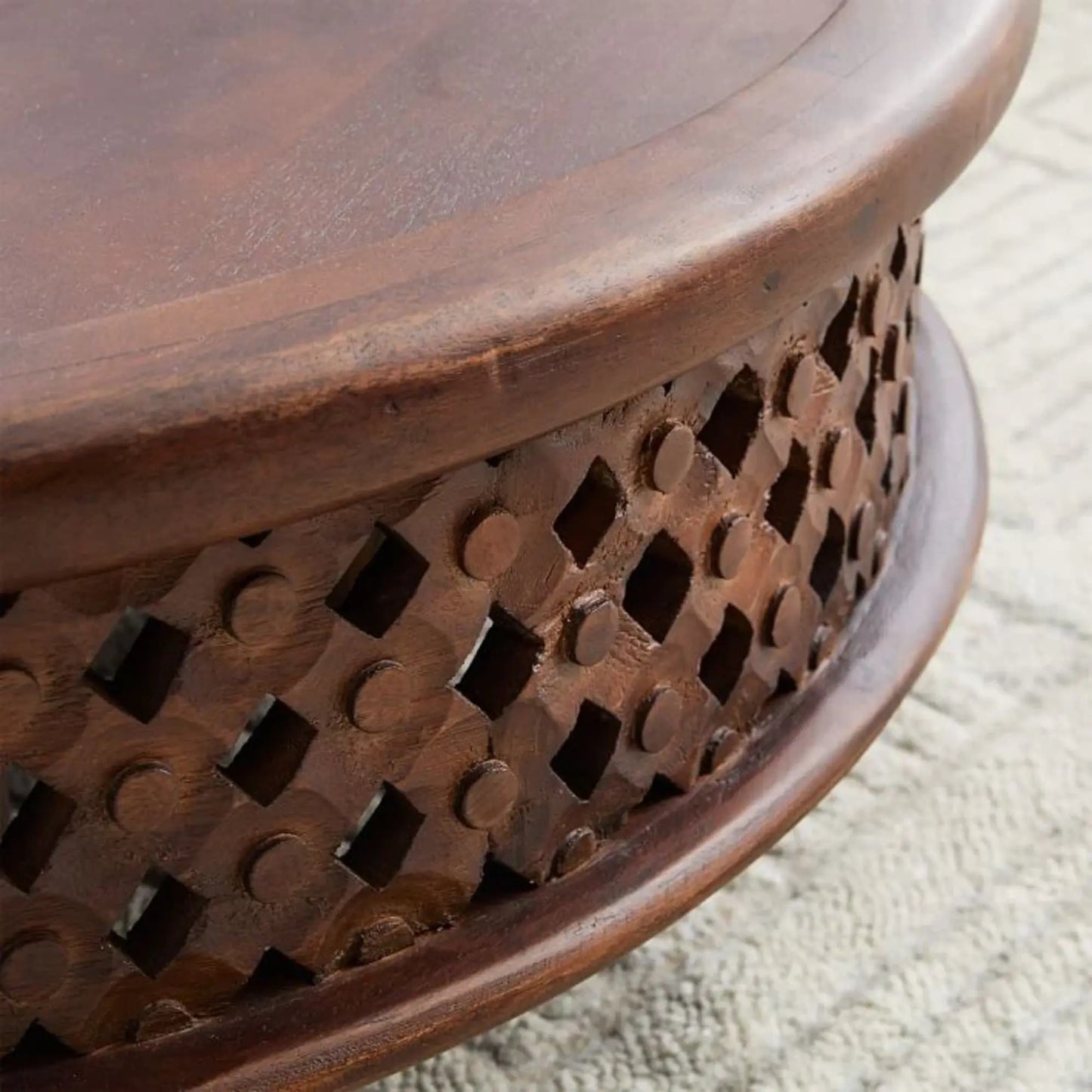 Carved Wooden Round Coffee Table