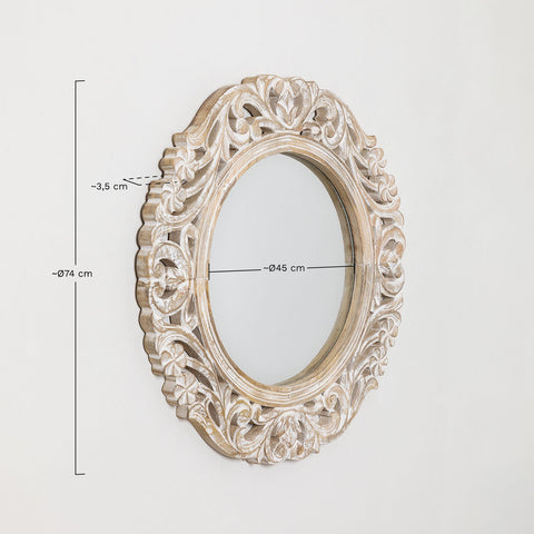 Round Mango Wood Wall Mirror