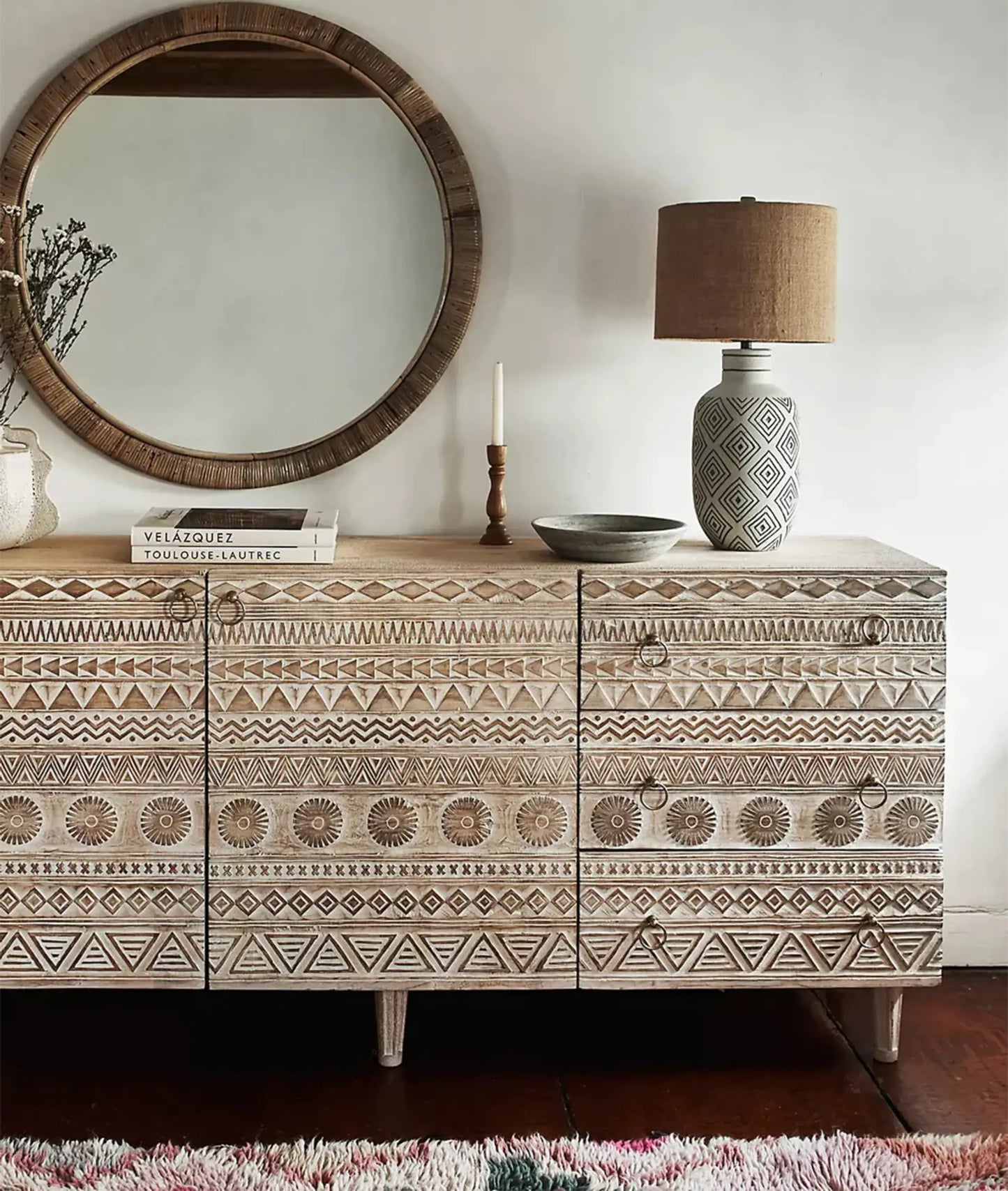 Carved Mango Wood Sideboard