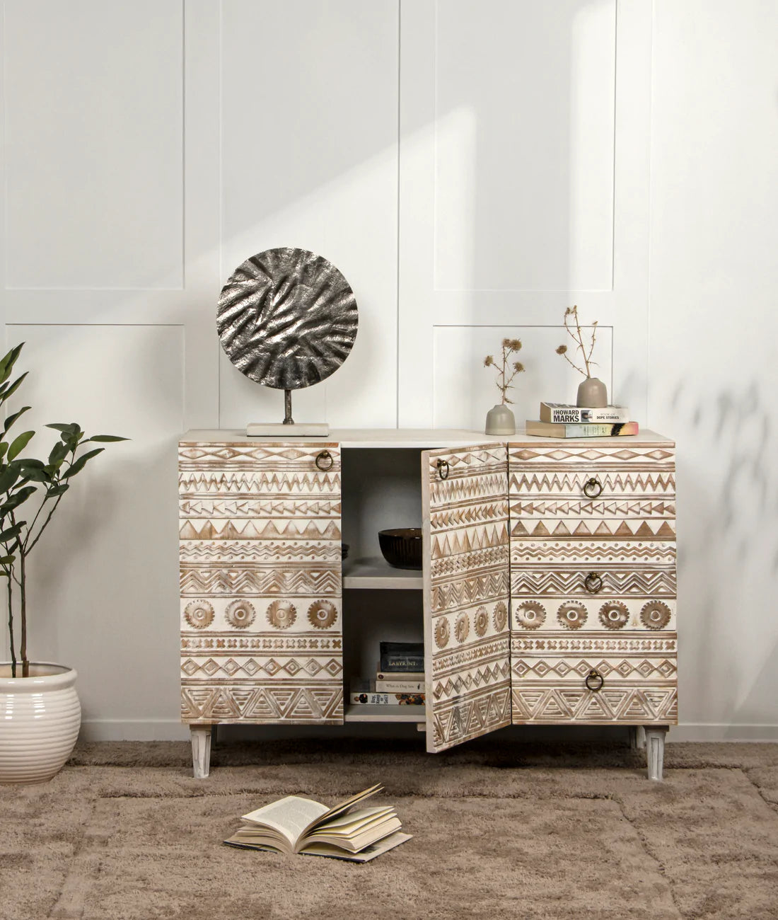 Carved Mango Wood Sideboard